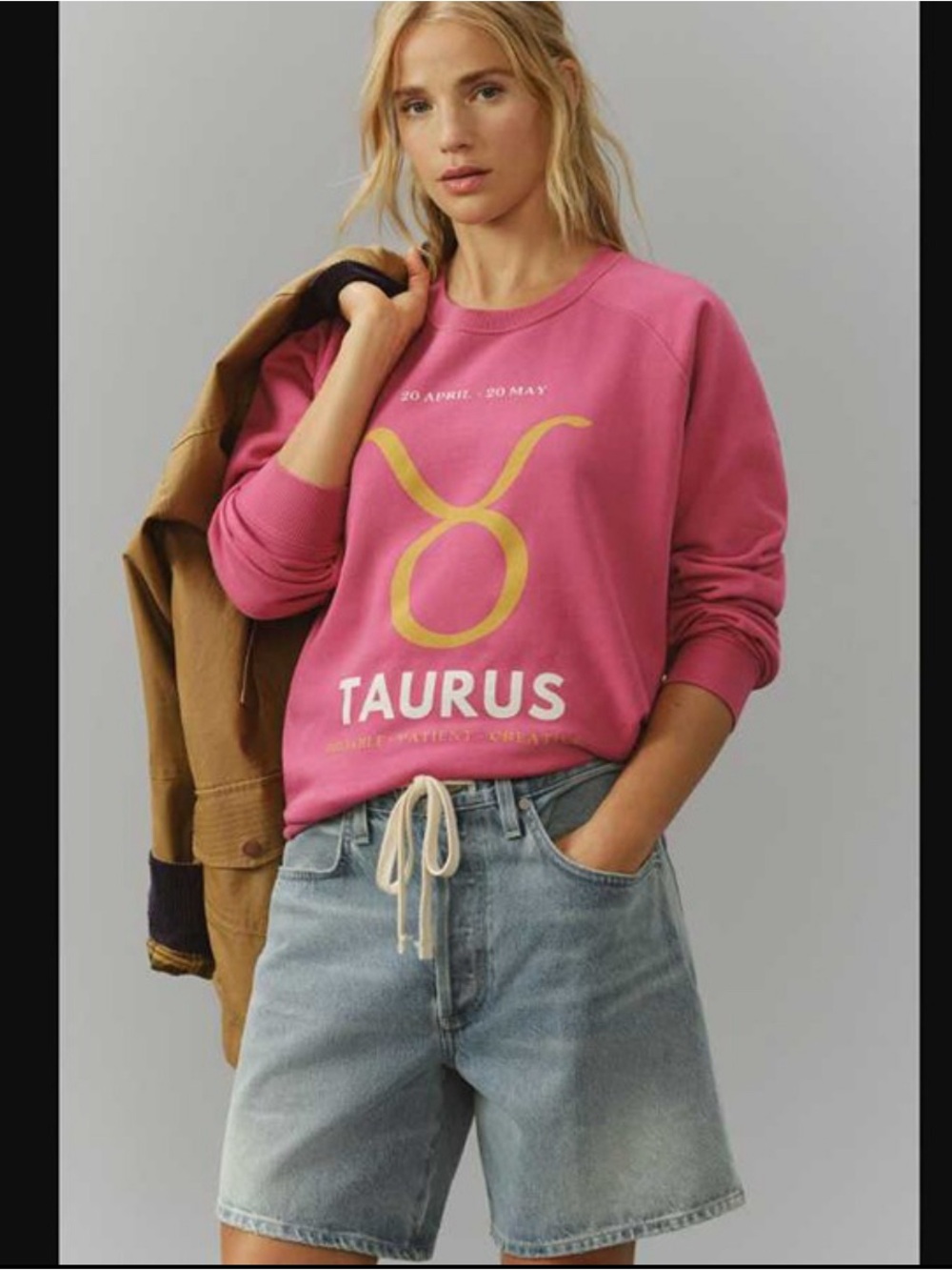 Anthropologie Pink Taurus Graphic Sweatshirt with Gold Print